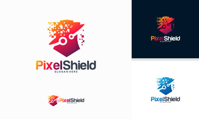 Pixel Shield logo designs concept vector, Elegant Technology Secure logo template