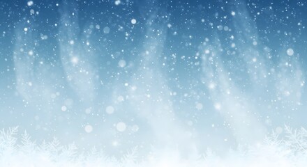 Magical winter aurora mist dances above snow-covered landscape under a starry sky during the tranquil night