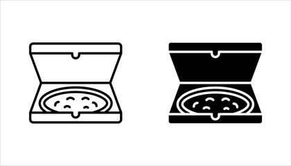 Pizza icons set. Pizza slice, box, delivery,  vector illustration on white background