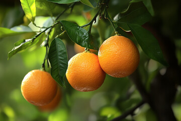 Close-up of fresh juicy oranges with vibrant orange color, showcasing a halved orange revealing its detailed texture and juicy segments.