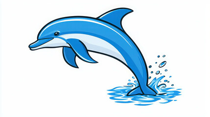 Obraz premium Colorful cartoon dolphin jumping out of the turquoise water, showcasing joy and playfulness, perfect for summer or ocean-themed designs and projects