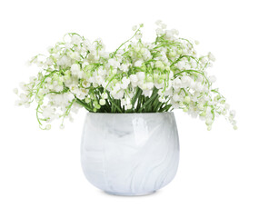 Bouquet of beautiful lily of the valley flowers isolated on white