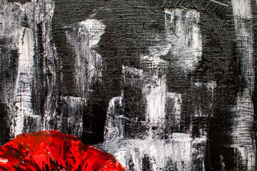 artistic black background with white and red paint blots