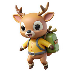 Obraz premium Cute cartoon deer with backpack isolated on transparent background