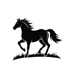 Obraz premium Horse Galloping Vector Silhouette Meadow Elegant