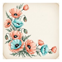 Watercolor floral design with poppies and leaves for greeting card or invitation background art illustration