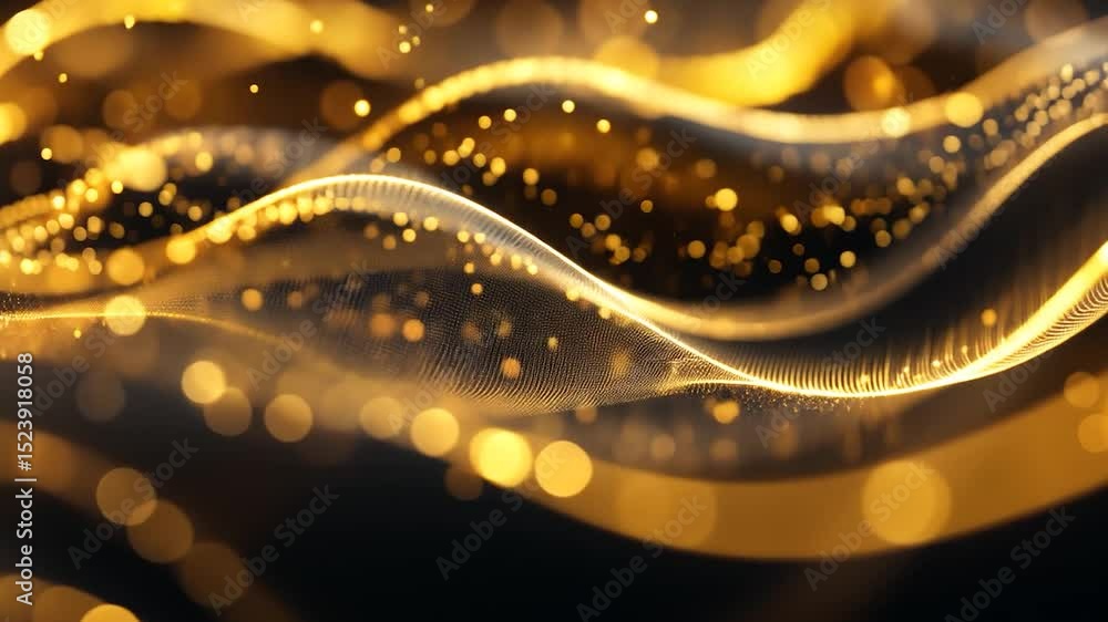 Poster Abstract golden particle waves on a dark background