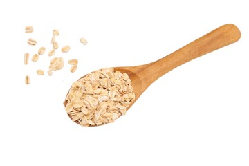spoon with oatmeal, oat on white background, oats flakes, oatmeal food on white background 