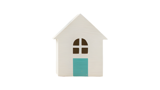 Charming Minimalist White House with Teal Door Isolated on transparent Background