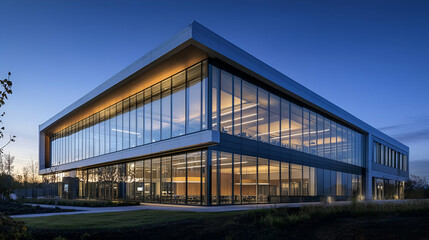 Modern Commercial Building Exterior At Twilight