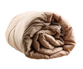 Cozy beige blanket rolled up for home comfort and decor, cut out transparent