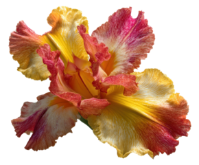 Vibrant iris flower in striking colors for garden decoration, cut out transparent