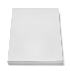 close up of a white book template on white background