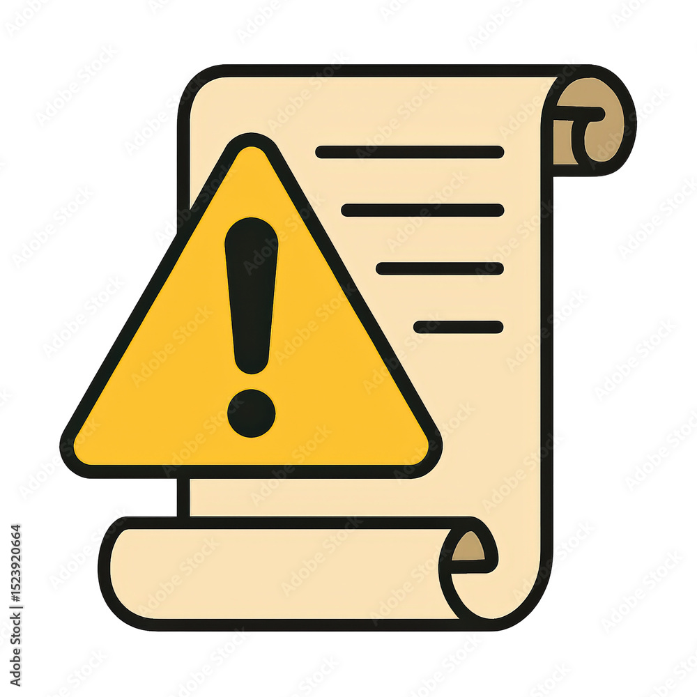 Poster law restriction policy concept. warning sign on a scroll with text lines.