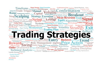 Trading Strategies Word Cloud. Essential Concepts For Traders And Market Strategists.