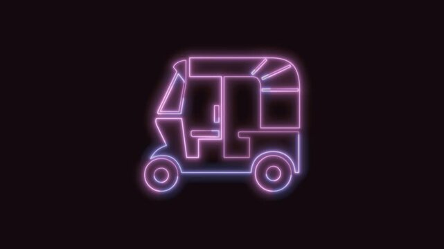 Auto Rickshaw Icon Neon Seamless Loop 4K (Black Background) | Animated Promotional Typography for Video Editing