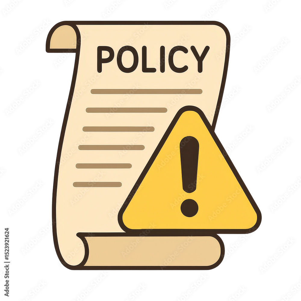 Poster law restriction policy concept. document with a warning symbol indicating policy-related information