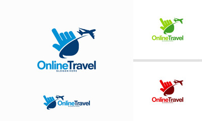 Online Travel logo designs concept vector, Cursor and Plane logo designs template