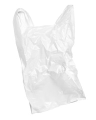 close up of a used white plastic bag on white background