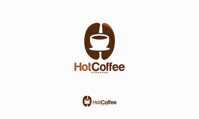 Hot coffee logo designs concept vector, Coffee cup and coffee bean logo symbol