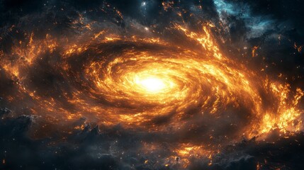 Fototapeta premium Dramatic Swirling Galaxy with Fiery Center and Stellar Elements