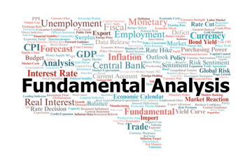Fundamental Analysis Word Cloud. Key Economic Concepts For Forex Market Evaluation.