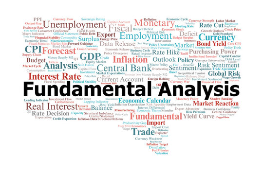 Fundamental Analysis Word Cloud. Key Economic Concepts For Forex Market Evaluation.
