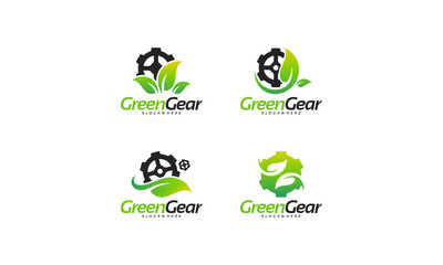 Fototapeta premium Set of Green Gear logo designs concept vector, Green Technology logo template designs concept
