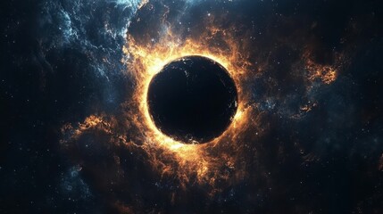 Obraz premium Mysterious Cosmic Event with Fiery Halo Surrounding Dark Sphere