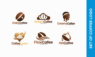 Set of Coffee logo designs concept vector, Various coffee bean and Coffee Cup logo template vector illustration