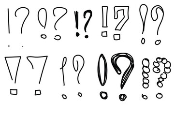 Handdrawn doodle question and exclamation marks. Punctuationdoodles query and surprise