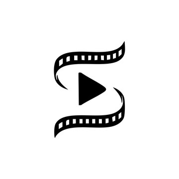 Vector logo of a film strip forming a play button, ideal for media, cinema, and video streaming themes.


