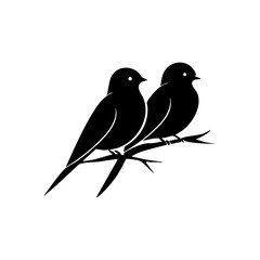 Obraz premium Vector logo of two birds sitting closely on a branch in minimalist black style.