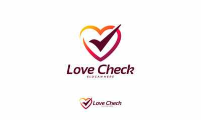 Love Check logo designs concept vector, Heart Check logo designs template
