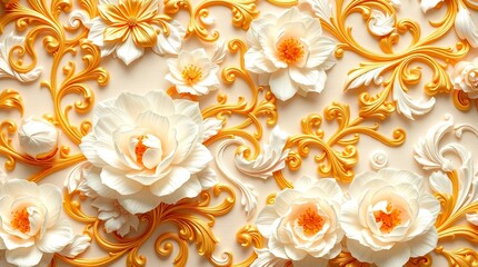 ornate white and gold floral pattern