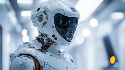 Fototapeta premium Futuristic humanoid robot with sleek design in modern environment