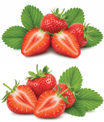 Fresh Strawberries with Green Leaves