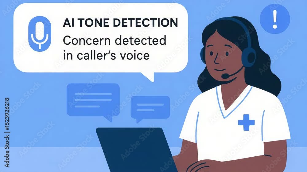 Poster ai tone detection healthcare call center tech improves operator support using headset and laptop to 