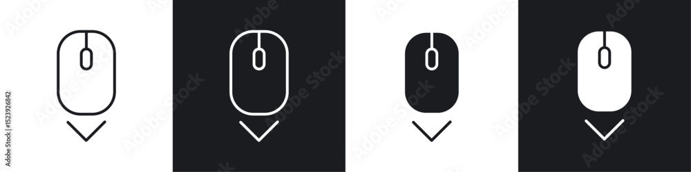 Poster scroll down computer mouse icon symbol collection on white background.