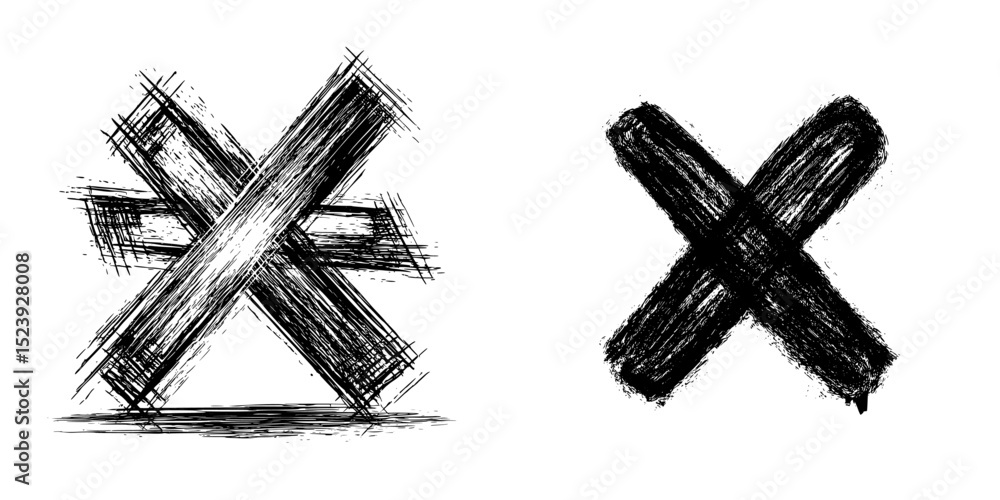 Poster isolated monochrome x or cross shape scribble marks consist of modern sketch crosses of black marker