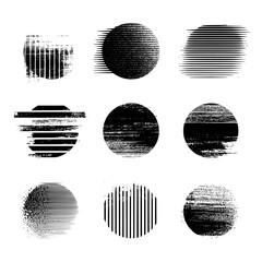 Stipple noise dots and halftone gradient brushes are used to create modern abstract 3D balls with varied grainy textures, from completely round circles to halved spheres featuring a distinctive sand