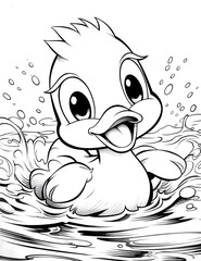 Fototapeta premium A cute baby duck running on water.