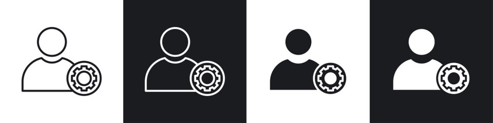 User gear icon symbol collection on white background.