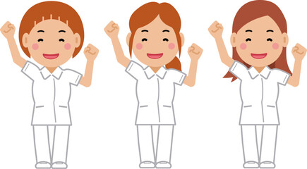 大きな身振りで応援。白制服の女性看護師。その2