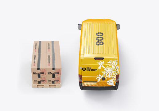 Cargo Van with Boxes  Mockup
