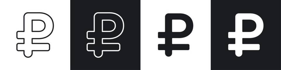 Fototapeta premium Ruble icon symbol collection on white background.