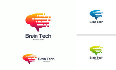Brain Tech logo designs concept vector, Fast Brain logo, Modern Brain logo