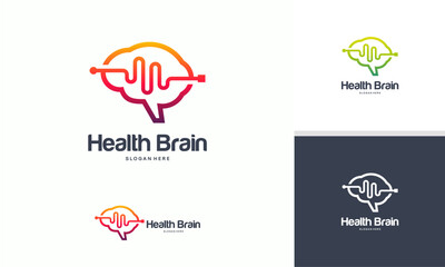 Health Brain logo designs concept vector, Brain Pulse logo, Brain Vibe logo template vector