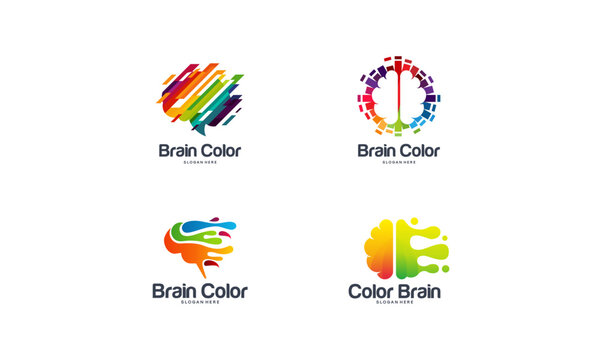 Collection of Brain Logo designs template, Colorful Brain logo designs concept vector