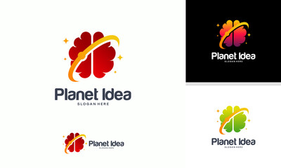 Planet Brain logo designs template, Planet Idea Logo designs concept vector